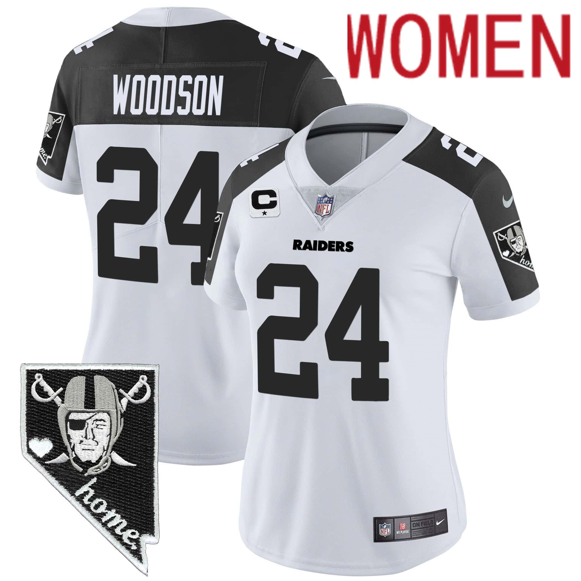 Women Oakland Raiders 24 Woodson White 2024 Nike Nevada Home Patch Vapor NFL Jersey style 1